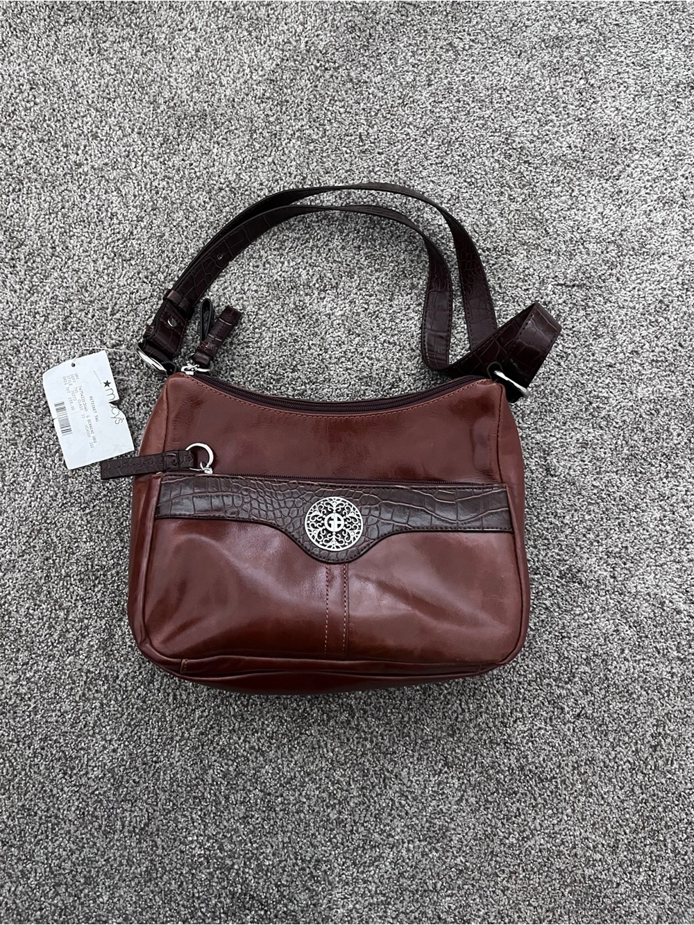 Giani Bernini Brown Leather Crossbody with Decorative Medallion.Genuine leather